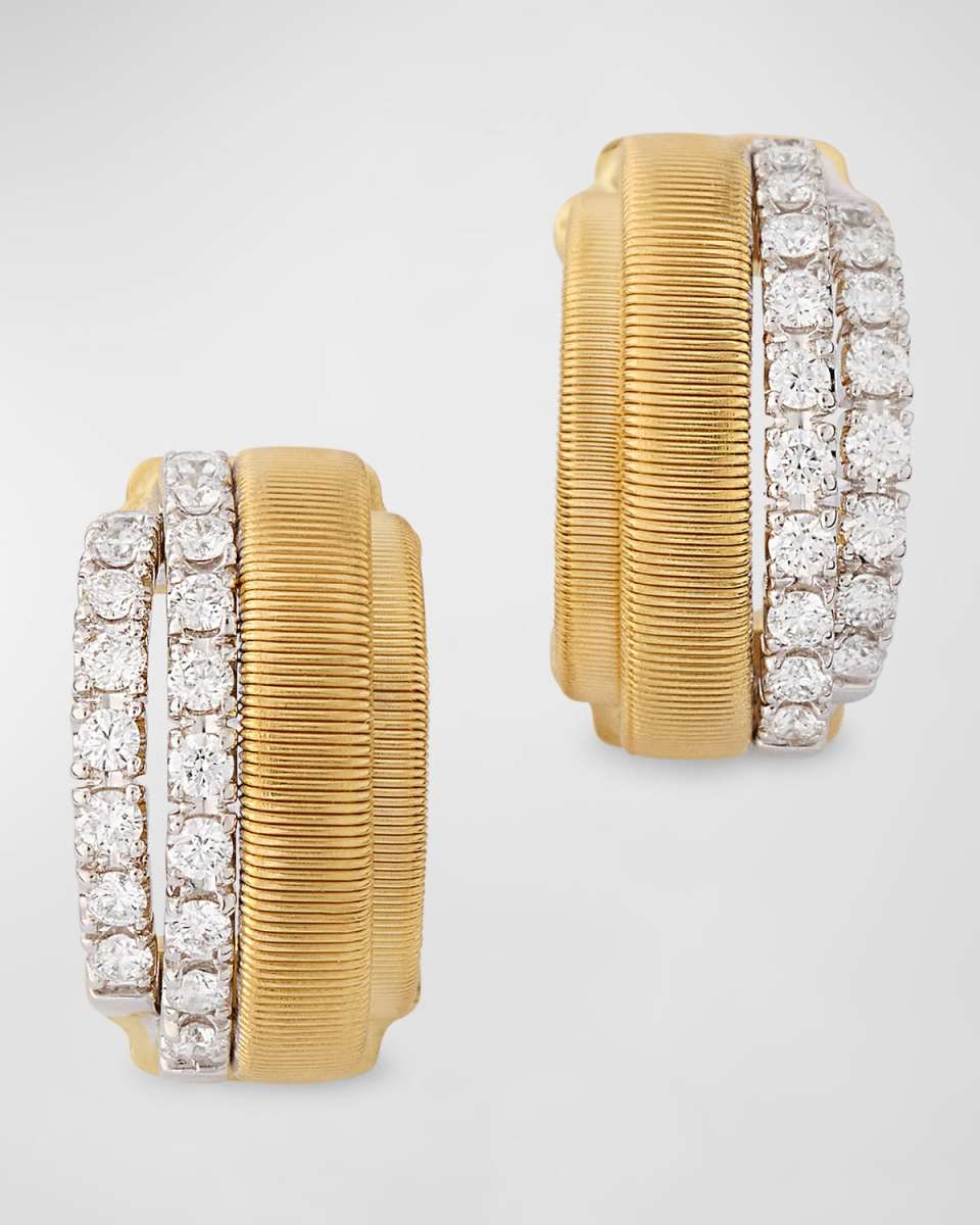 18K Yellow Gold Huggie Earrings with Diamonds